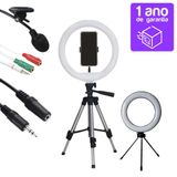 Kit Youtuber Tripé 1,30m + 2 Ring Light + Microfone Lapela