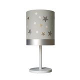 Abajur Infantil Estrelas Base Branca Cúpula Cinza 20x43