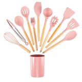 Kit De Utensílios De Cozinha 12 Peças Silicone - Rosa