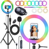 Kit Youtuber Tripé Celular Microfone Ring Light Rgb Colorido