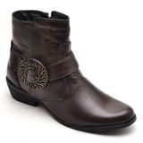 Bota Coturno Feminino Couro Zíper Fivela Confortável Casual Café 33