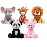 Kit 5 Pelúcias Bebê Infantil Safari Animais Fazenda