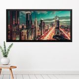 Tela com Moldura Slim Cidade Iluminada 60x130cm