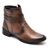 Bota Coturno Feminino Couro Zíper Tranças Conforto Casual Café 40