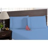 Lençol Cama King 100% Algodão Com Elástico Azul 3 Peças