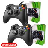 Kit 2 Controle Vídeo Game Xbox 360 Pc Fio Joystick Manete