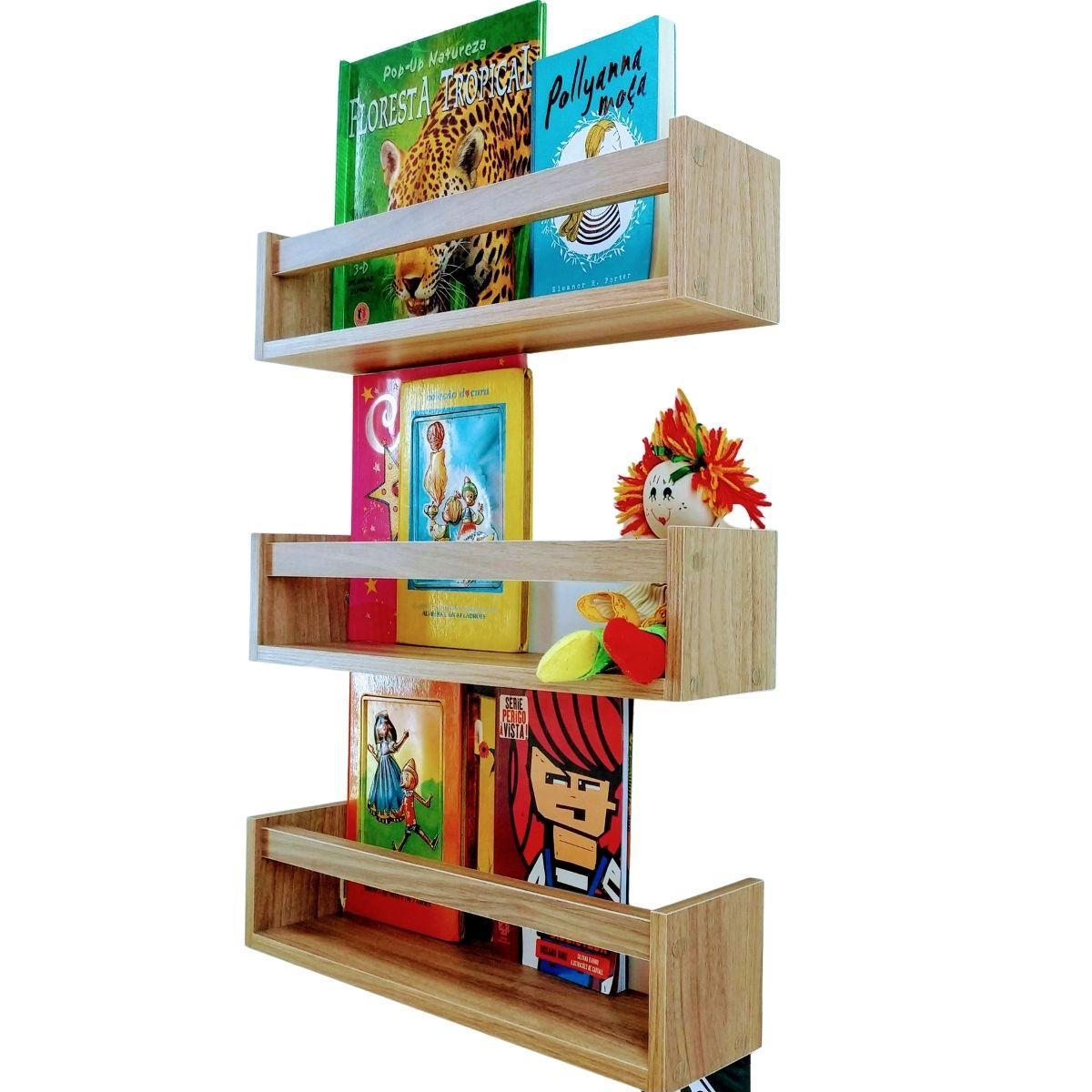 Prateleira Nicho Porta Livro Quarto Infantil Mdf Madeira 3un