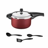 Panela Pressão 6l Alumínio Vermelho + Utensílios Tramontina