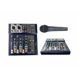 Kit Mesa De Som 4 Canais Le 710 + Microfone Com Fio