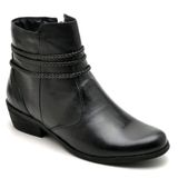 Bota Coturno Feminino Couro Zíper Tranças Conforto Casual Preto 35