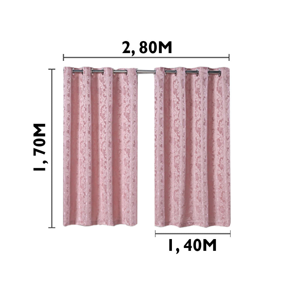 CORTINA ENCANTO QUARTO CORTA LUZ 1,70M x 2,80M TECIDO JACQUARD ROSÉ CASA DONA