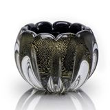 Vaso Em Cristal Murano Preto E Ouro 24k - São Marcos 15cm