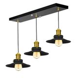 Lustre Pendente Nordic Triplo Base Retangular Preto/Dourado