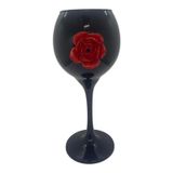 Taça Pomba Gira Negra Com Rosa Vermelha 20 Cm Vidro 400 Ml