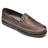 Mocassim Masculino Couro Perfuros Antiderrapante Casual Café 41