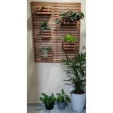Jardim Vertical Madeira 60x40 Com 3 Cachepots 18x20 Treliça