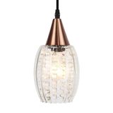 Lustre Pendente Taschibra Cristal Badih Pp Canelado E27 Transparente Bivolt Cobre