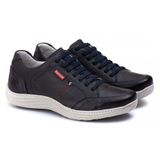Sapatênis Masculino Couro Recortes Cadarço Conforto Casual Azul 38