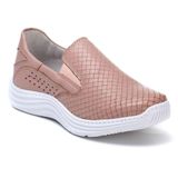 Tênis Feminino Couro Textura Croco Elástico Dia a Dia Rosa 38