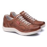 Sapatênis Masculino Couro Recortes Cadarço Conforto Casual Marrom 39