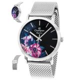Relógio Champion Feminino Cn20739t Prateado Flor