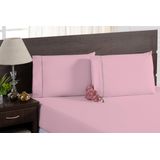 Lençol Cama King 100% Algodão Com Elástico Rosa 3 Peças