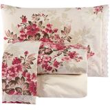 Jogo De Cama Queen Fascínio Algodão 04 Peças Floral Vermelho