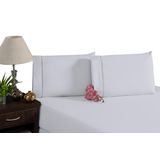 Jogo Cama Queen Ponto Palito Branco 400 Fios 3pçs