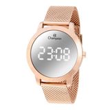 Relógio Feminino Rose Led Branco Champion Prova D&#39;água + Nf