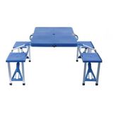Mesa Dobrável De Alumínio Azul Com 4 Banquetas Para Campin