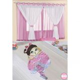 Kit Decoração P/ Quarto De Menina = Cortina Malha Juvenil + Tapete Pelucia Big Urso Jully - Rosa