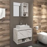 Gabinete De Banheiro Com Cuba E Espelheira 60cm Multimóveis Cr10096 Mármore Branco Mármore Branco