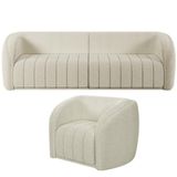 Kit Sofá 5 Lugares Para Sala Estar 332 Cm Com 01 Poltrona Lazio M03 Bouclê Bege Claro - Lyam Decor