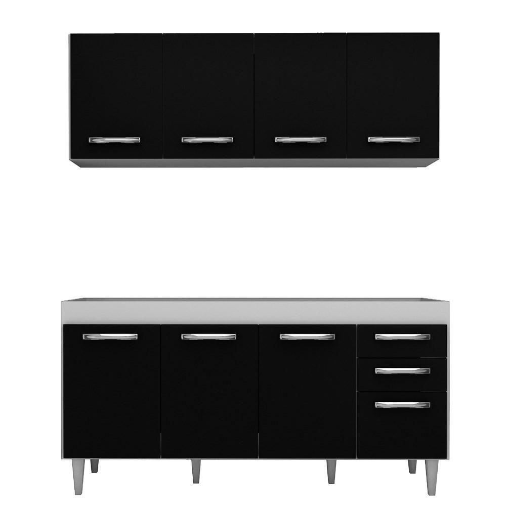 Armário Aéreo Panamá E Balcão Gabinete De Pia Áustria 160cm Branco/preto - Lumil Móveis