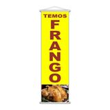Banner Temos Frango Comida Serviço Lona Amarelo 100x30cm