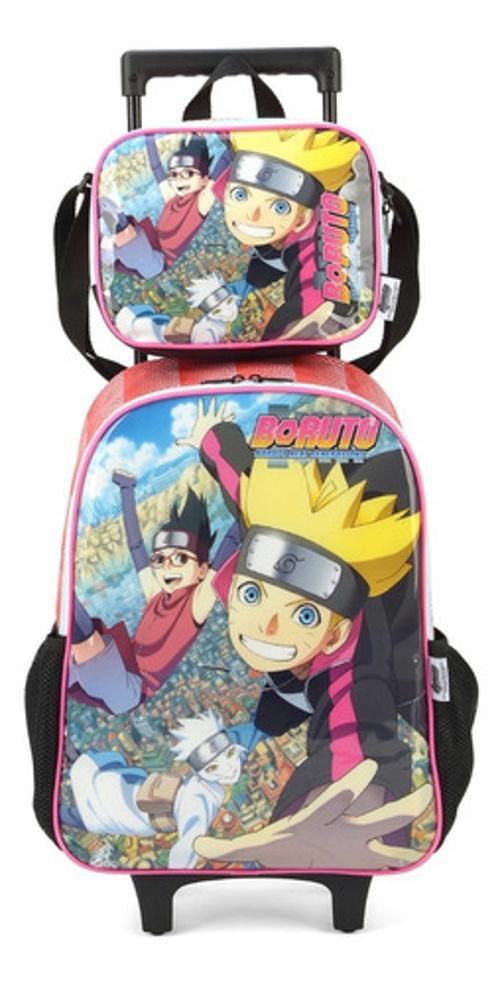 Kit Escolar Mochila Rodinhas + Lancheira Boruto - Vermelho