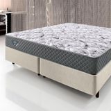 Cama Box King Size 193x203 Courino Linho Areia Com Colchão Mola Ensacada