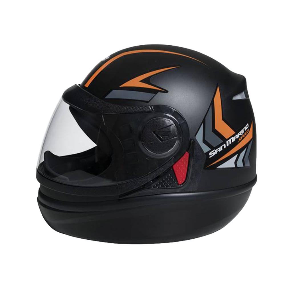 Capacete Moto San Marino Speed One Fechado Integral Taurus - Preto Fosco e Laranja - 58