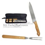 Kit Churrasco Aço Inox Faca E Garfo 13&quot;+ Capa De Proteção