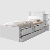 Cama Com Auxiliar Solteiro Gavetas E Baú Branco E Colchão