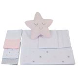Jogo De Lençol Mini Berço Estrela Rosa 7 Peças