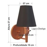 Arandela Cone Md-2013 Cobre Com Liga E Desliga Cúpula Tecido Preto Bivolt