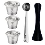 Kit 3 Cápsula Nespresso Reutilizável Inox Café Coffee Tamper