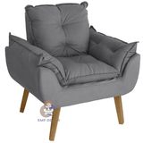 Poltrona Decorativa Opala Suede Cinza Su DEcor