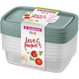Jogo 6 Potes Retangular Plástico 785ml Tampa Verde Bpa Free