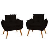 Kit 02 Poltronas Decorativas Opala Pés Palito - Sala Preto