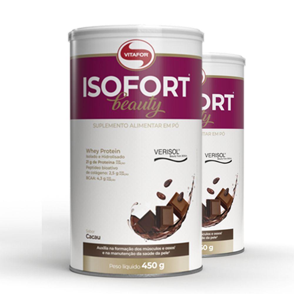 Kit 2 Isofort Beauty Whey Protein Isolado Vitafor 450g Cacau