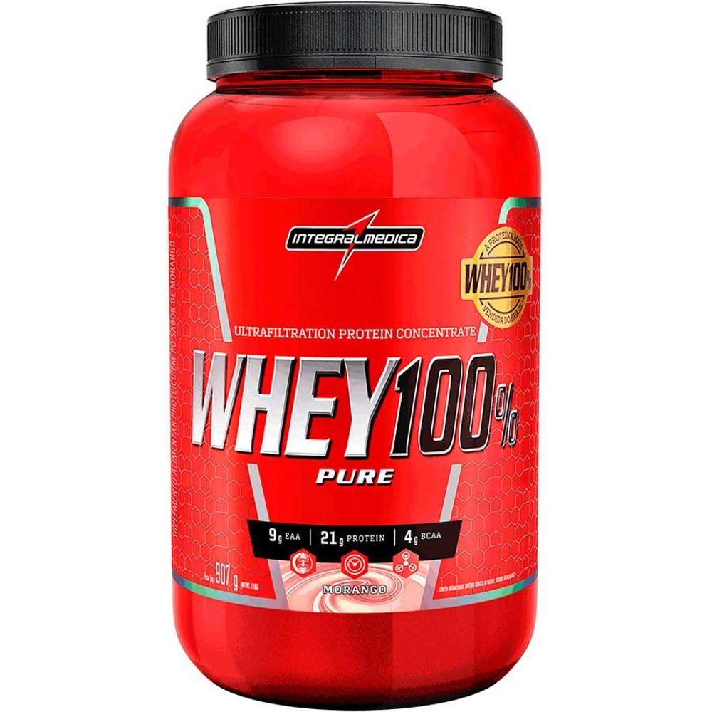 Whey 100% Pure Concentrado 907g Morango Integralmedica