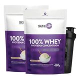 Kit 2x Whey Protein 100% 1.05 Lb + Shaker Size Up Baunilha