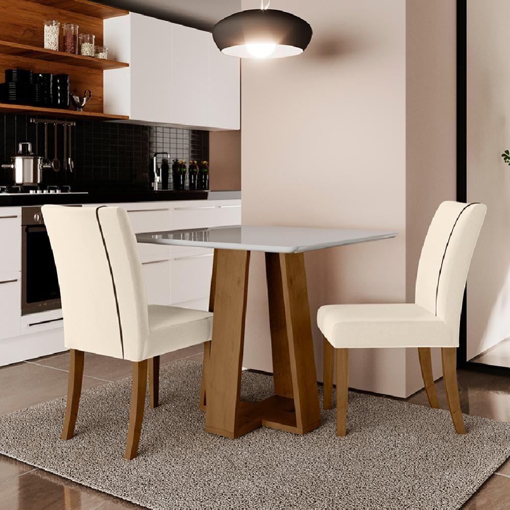 Mesa Sala De Jantar C/2 Cadeiras Carvalho Off White Bege